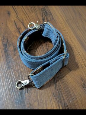 Adjustable Crossbody Strap – Blue Denim & Floral – Antique Brass, 47" Adjustable